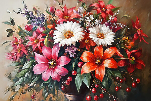 Painting of flowers in a vase