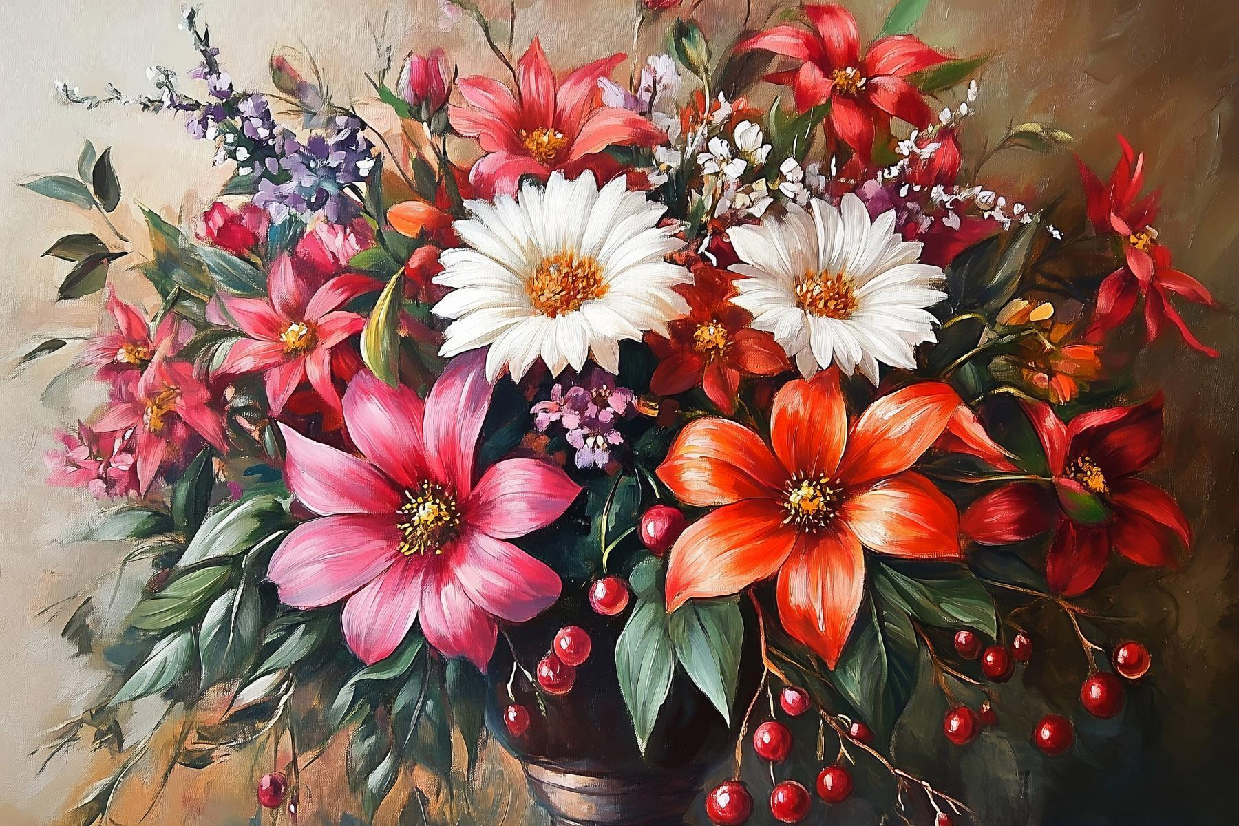 Painting of flowers in a vase
