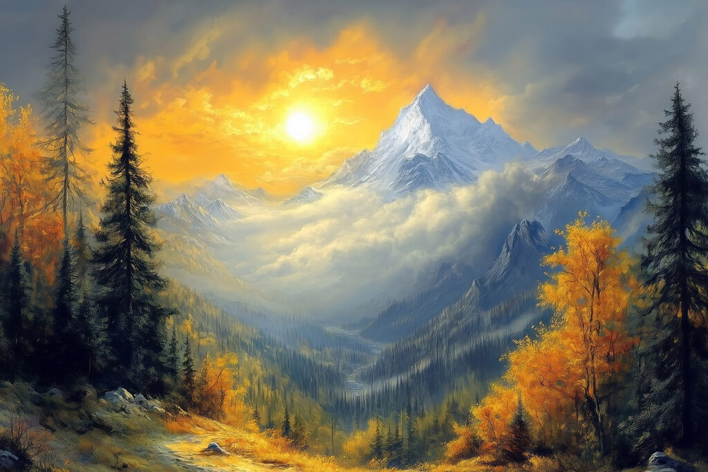 Mountain landscape with trees and clouds Mountain landscape with trees and clouds