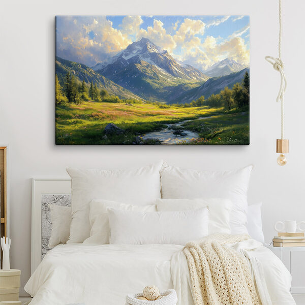 Quadri Fiume che scorre in una valle con le montagne sullo sfondo (COD: s42015) Quadri Quadri Fiume che scorre in una valle con le montagne sullo sfondo (COD: s42015)