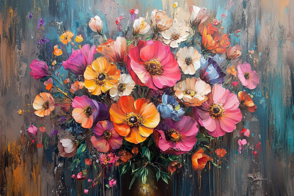 Painting of flowers in a vase