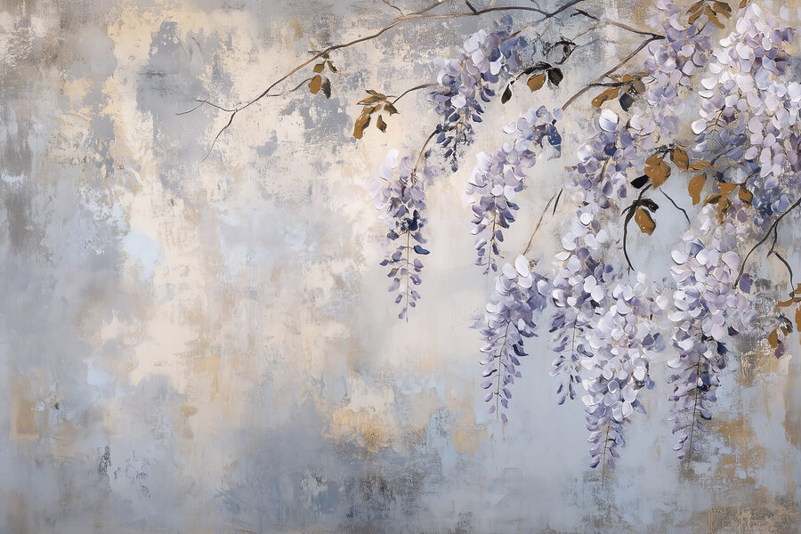 Pittura di un ramo con fiori viola