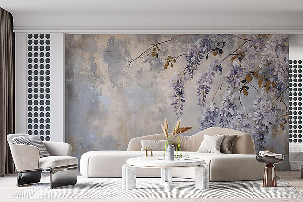 Pittura di un ramo con fiori viola Pittura di un ramo con fiori viola