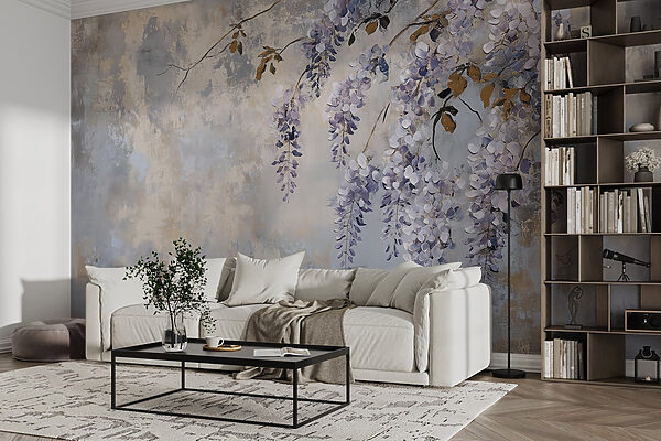 Pittura di un ramo con fiori viola Pittura di un ramo con fiori viola