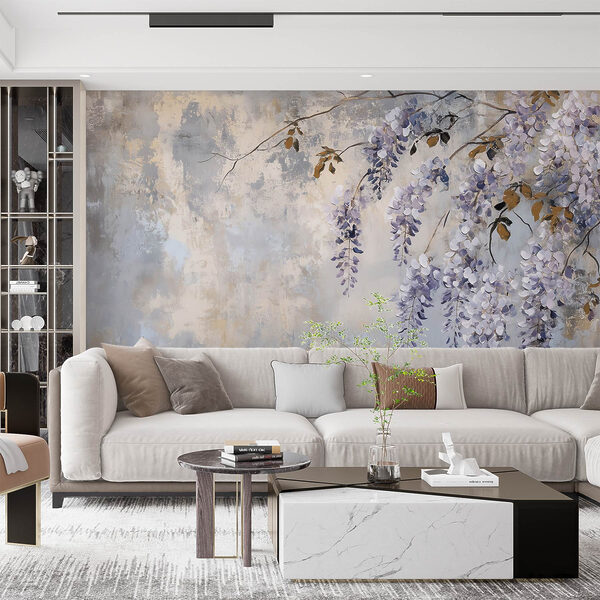 Pittura di un ramo con fiori viola Pittura di un ramo con fiori viola