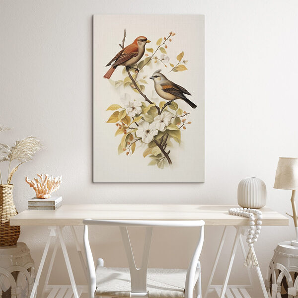Two birds on a branch with flowers Two birds on a branch with flowers