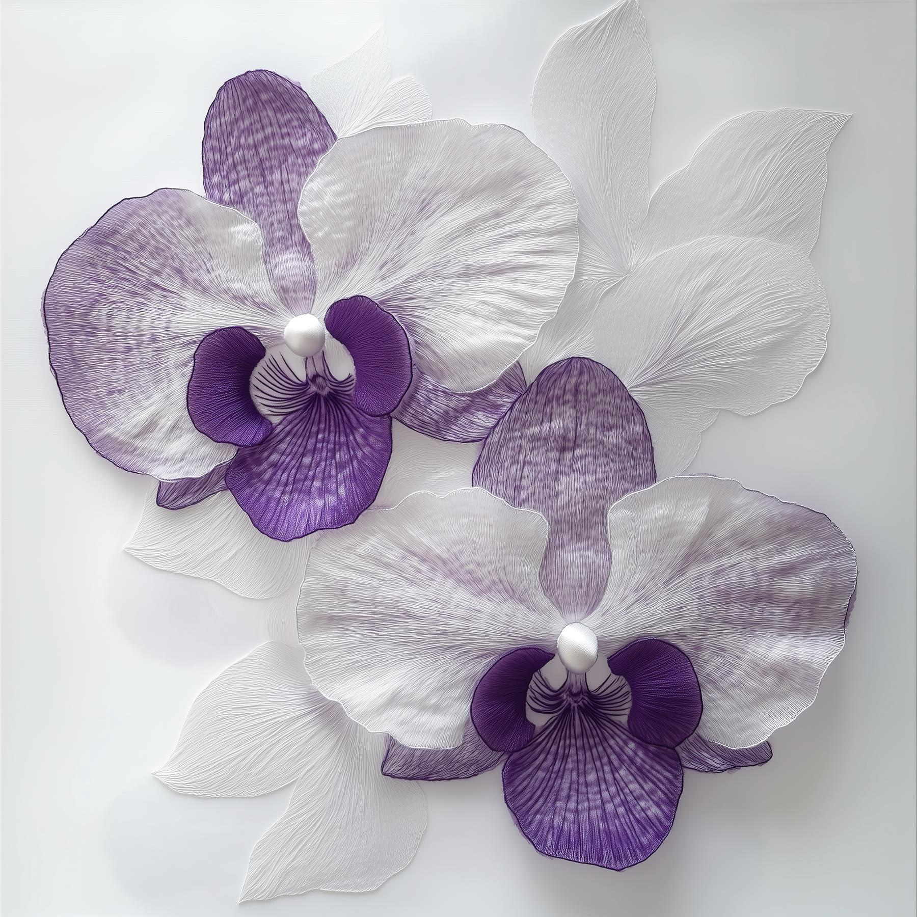Purple and white flowers on a white surface Purple and white flowers on a white surface