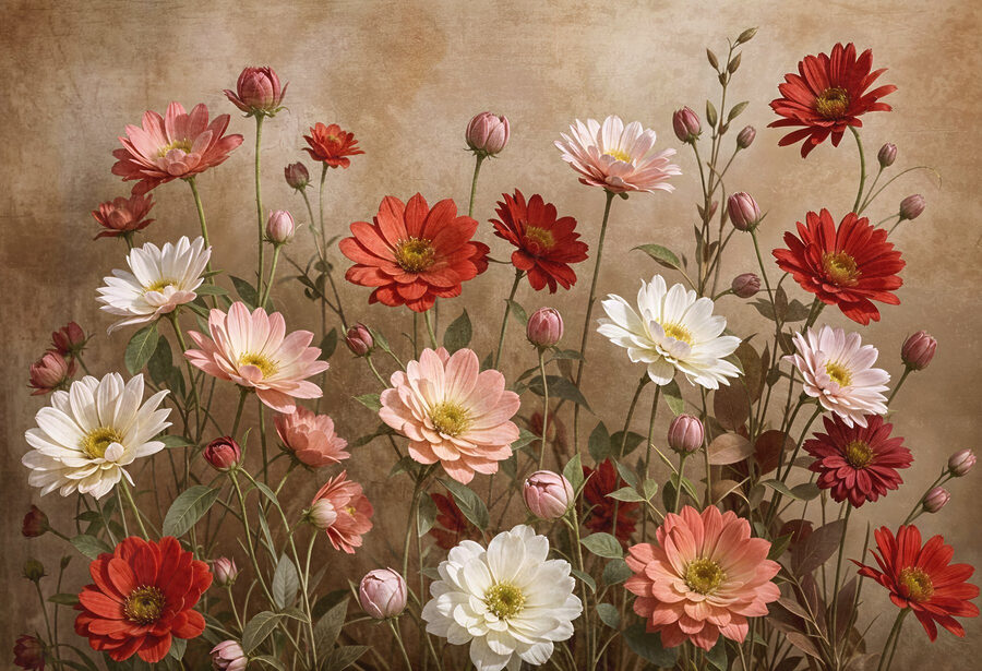 Gruppo di fiori su steli