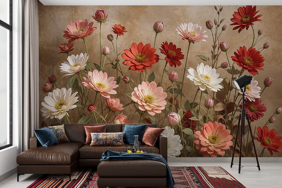 Gruppo di fiori su steli