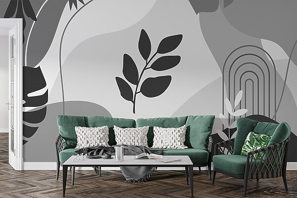 Immagine in bianco e nero di foglie e piante Immagine in bianco e nero di foglie e piante