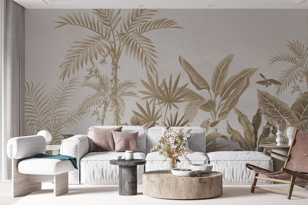 Wallpaper with plants and leaves