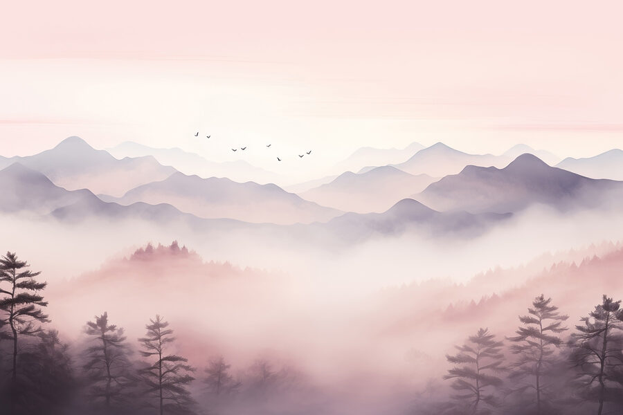 Paesaggio con alberi e montagne