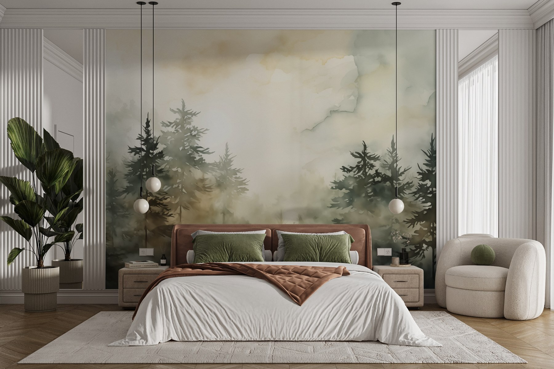 Foggy forest with trees