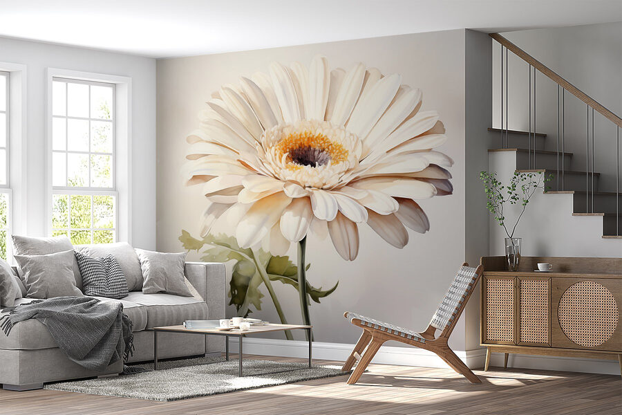 Carta da parati Fiore bianco con centro giallo - immagine 2