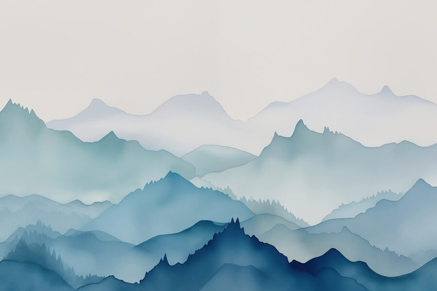 Pittura di montagne e alberi