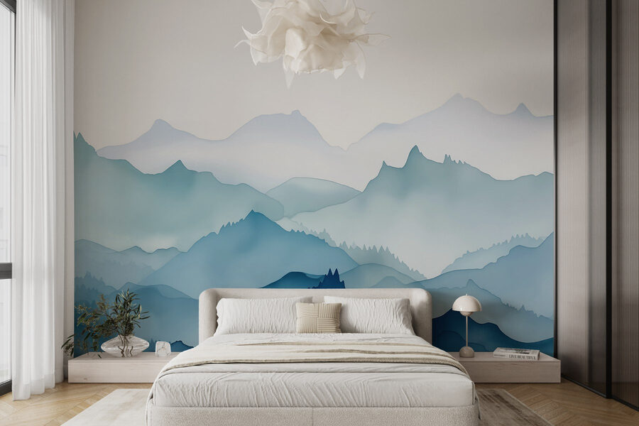 Pittura di montagne e alberi