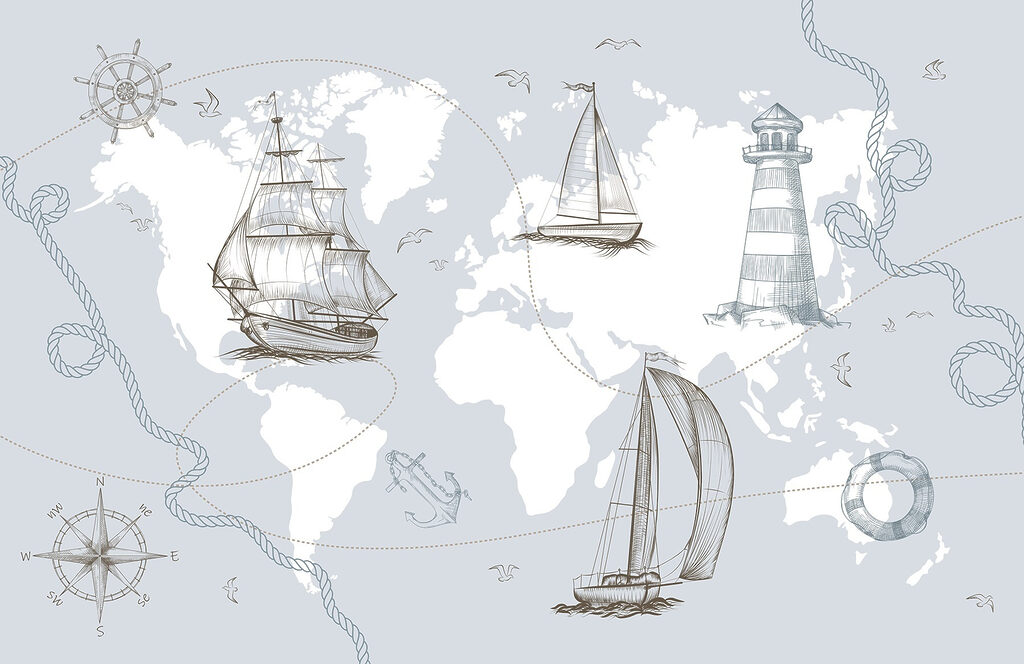Mappa del mondo con diverse navi Mappa del mondo con diverse navi