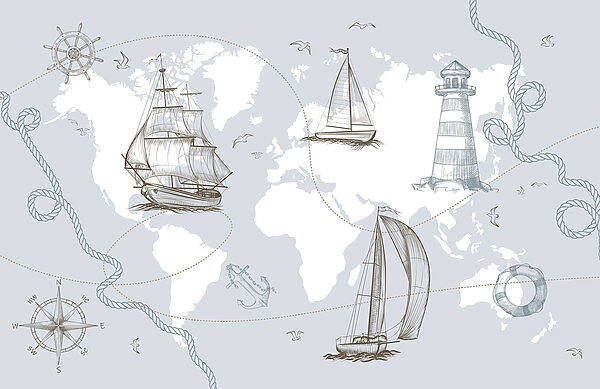 Mappa del mondo con diverse navi Mappa del mondo con diverse navi