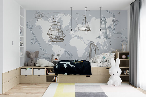 Mappa del mondo con diverse navi Mappa del mondo con diverse navi