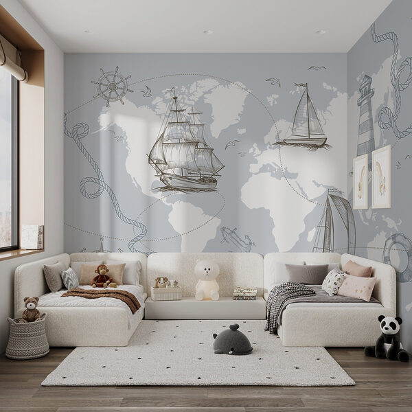 Mappa del mondo con diverse navi Mappa del mondo con diverse navi