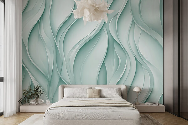 Carta da parati Carta da parati Linee ondulate bianche e verdi (COD: w02509v1)