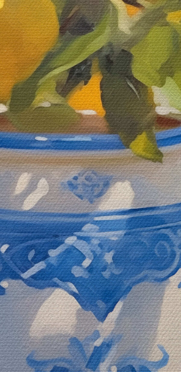 Painting of lemons in a vase
