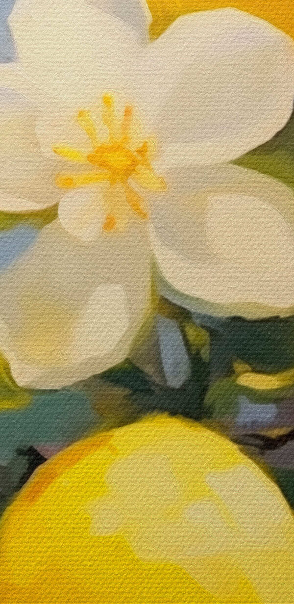 Painting of lemons and flowers on a tree