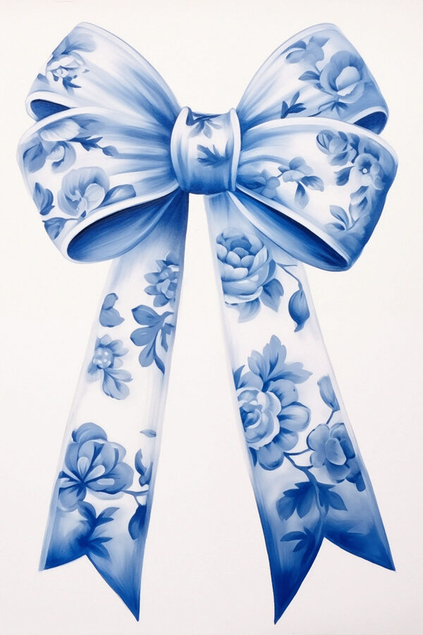 Blue and white floral bow