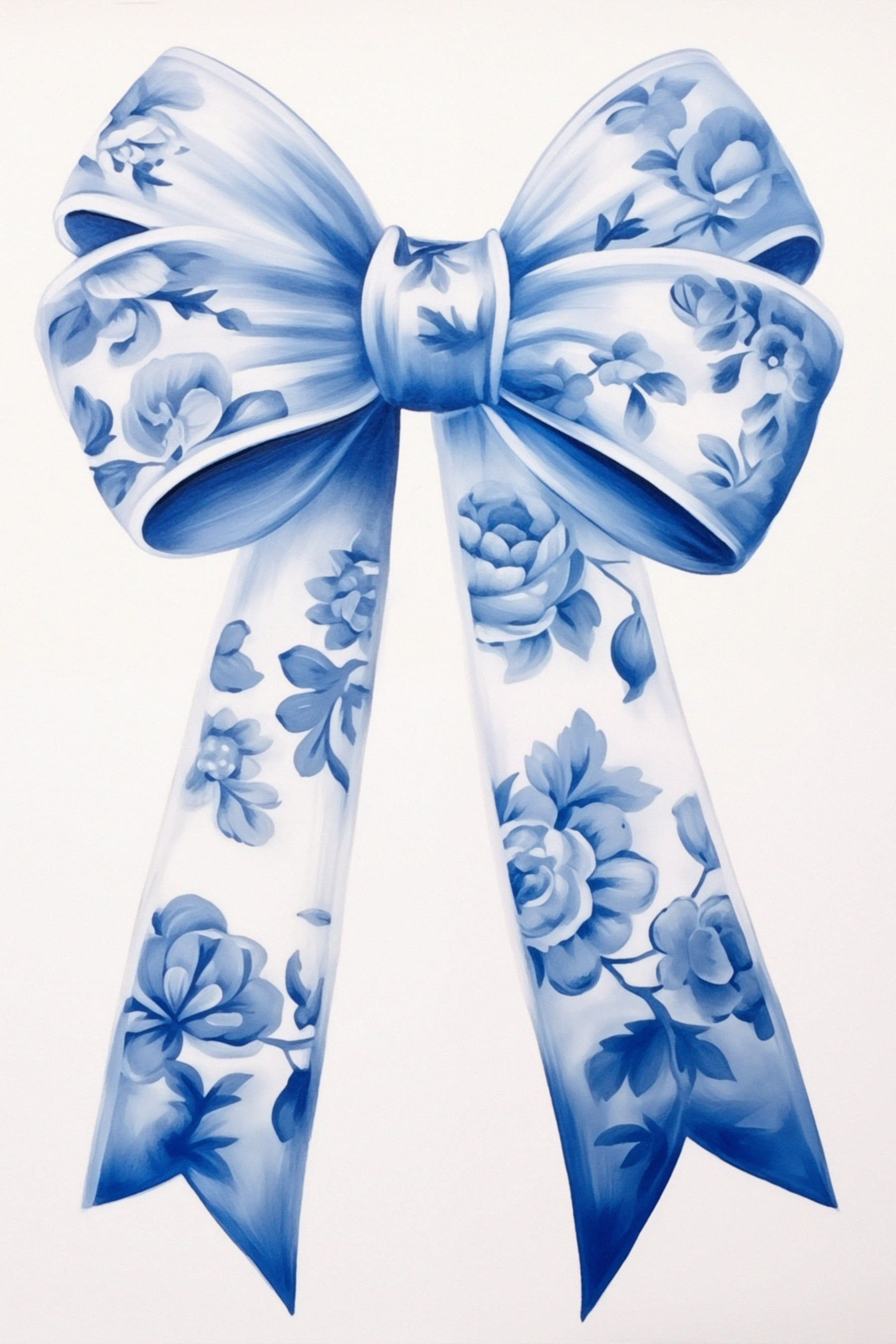 Blue and white floral bow