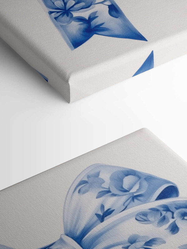 Blue and white floral bow