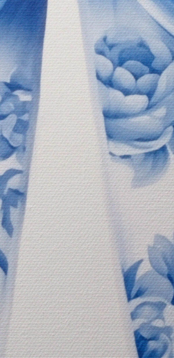 Blue and white floral bow
