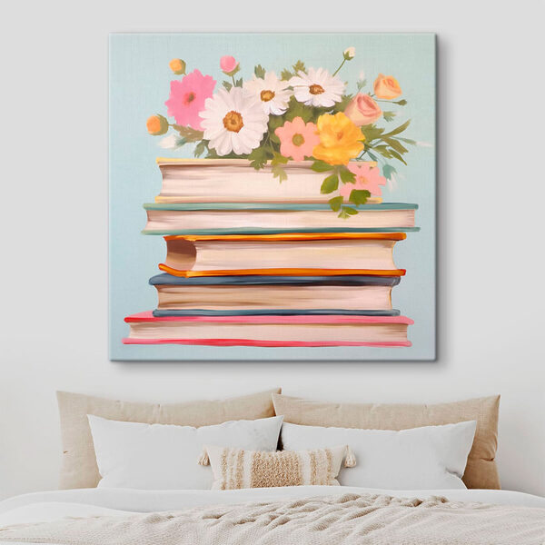 Quadri Dipinto raffigurante una pila di libri con dei fiori sopra (COD: s41803) Quadri Quadri Dipinto raffigurante una pila di libri con dei fiori sopra (COD: s41803)