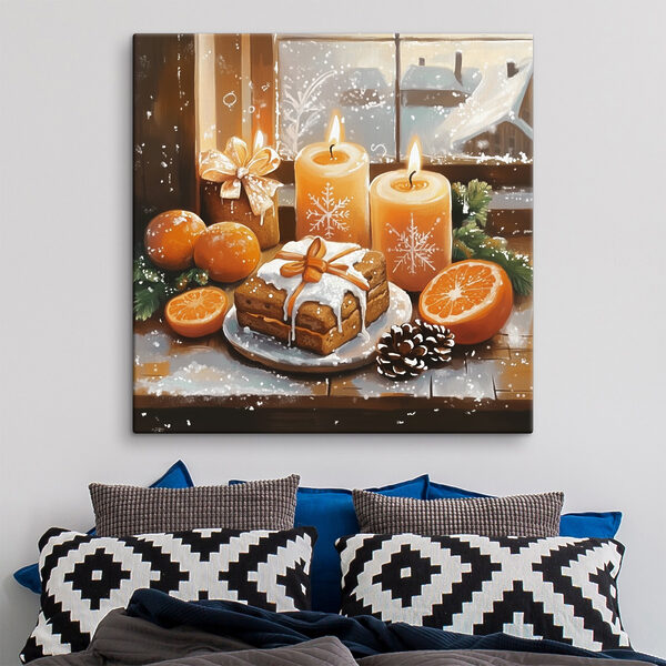 Food and candles on a table
