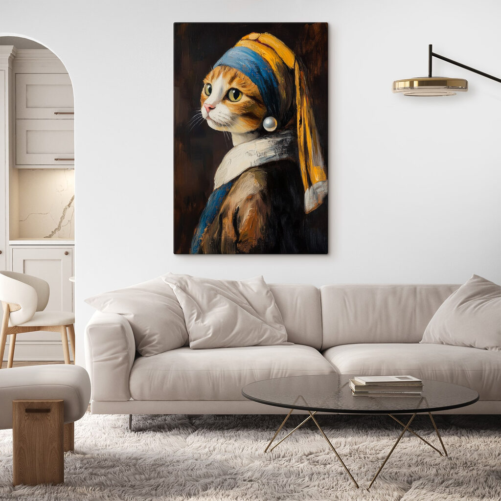 Painting of a cat wearing a pearl earring Painting of a cat wearing a pearl earring