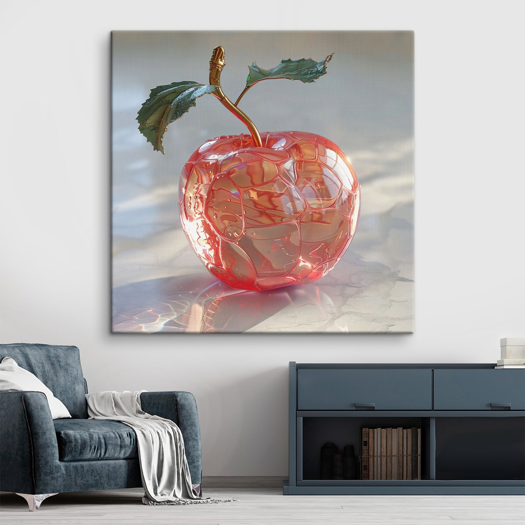Glass apple with a stem and leaves Glass apple with a stem and leaves