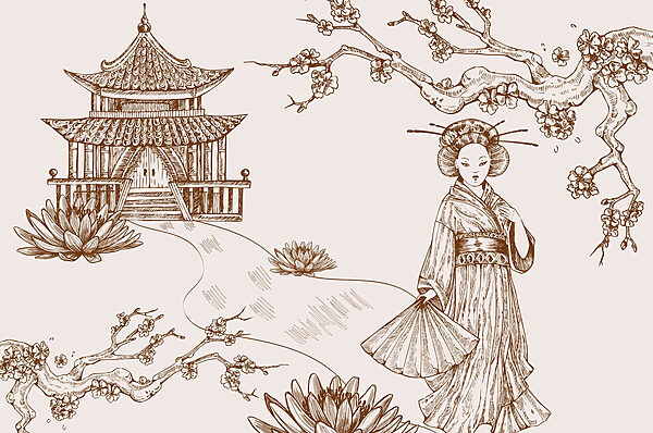 Disegno di una donna in kimono Disegno di una donna in kimono