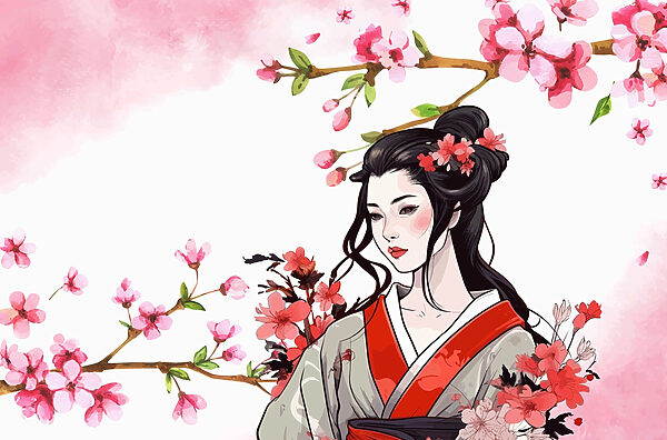 Donna in kimono con fiori Donna in kimono con fiori
