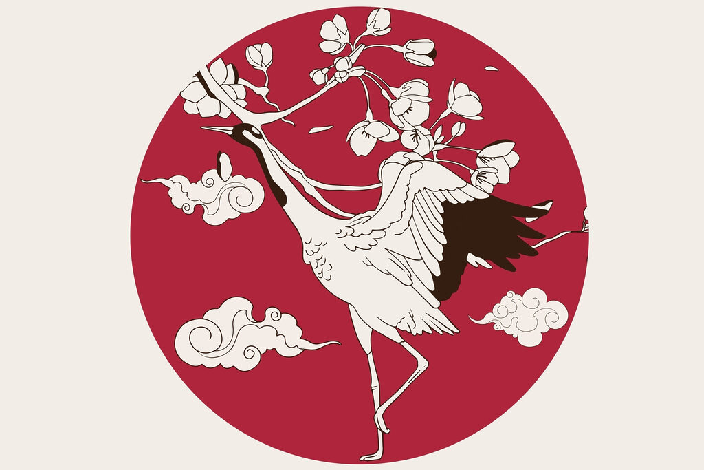 Uccello con ramo d'albero e nuvole Uccello con ramo d'albero e nuvole