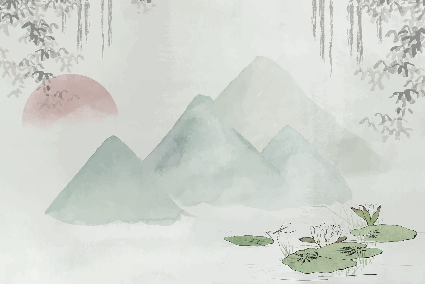 Painting of mountains and water