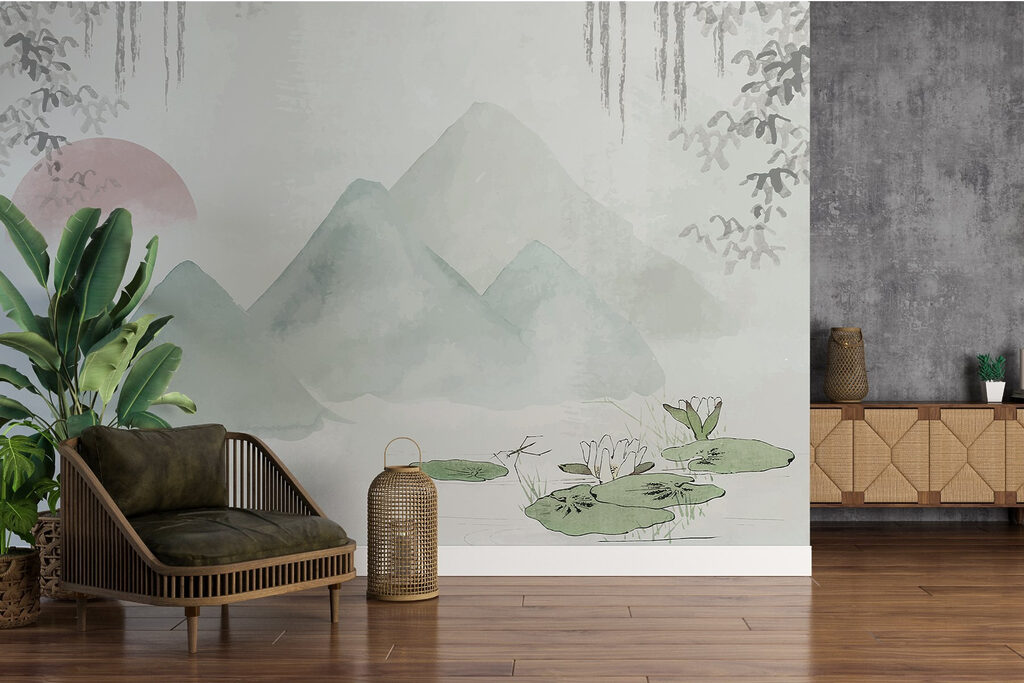 Painting of mountains and water
