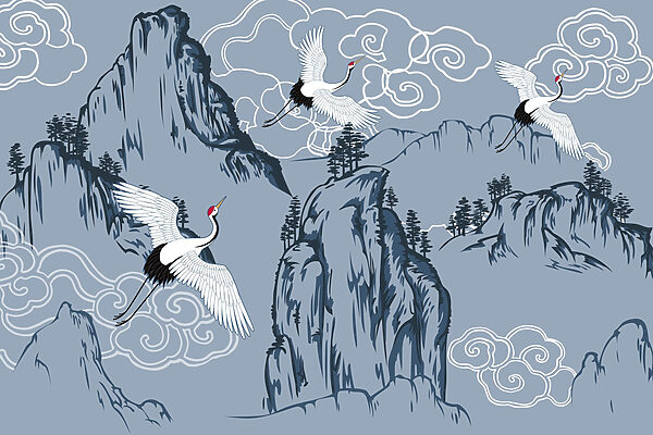 Sfondo con uccelli che volano sulle montagne Sfondo con uccelli che volano sulle montagne