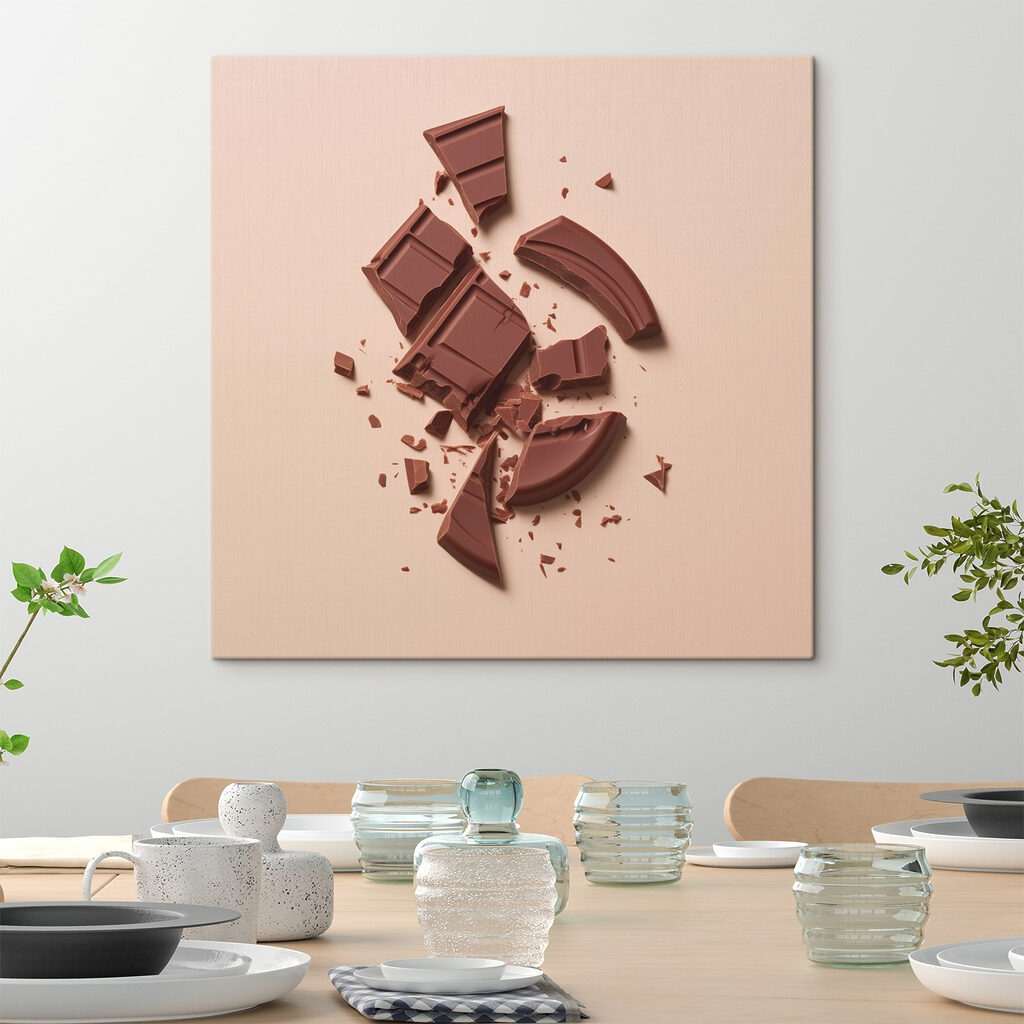 Broken chocolate bar on a pink surface Broken chocolate bar on a pink surface