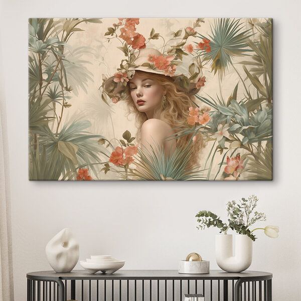 Quadri Donna con un cappello circondata da fiori (COD: s42115) Quadri Quadri Donna con un cappello circondata da fiori (COD: s42115)