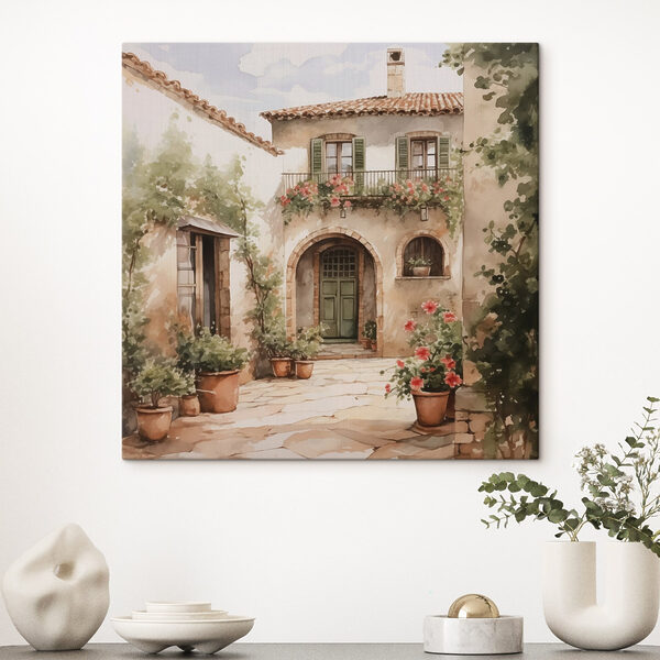Quadri Dipinto raffigurante una casa con piante in vaso (COD: s42126) Quadri Quadri Dipinto raffigurante una casa con piante in vaso (COD: s42126)