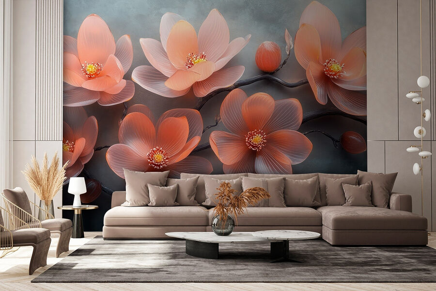 Gruppo di fiori rosa su un ramo