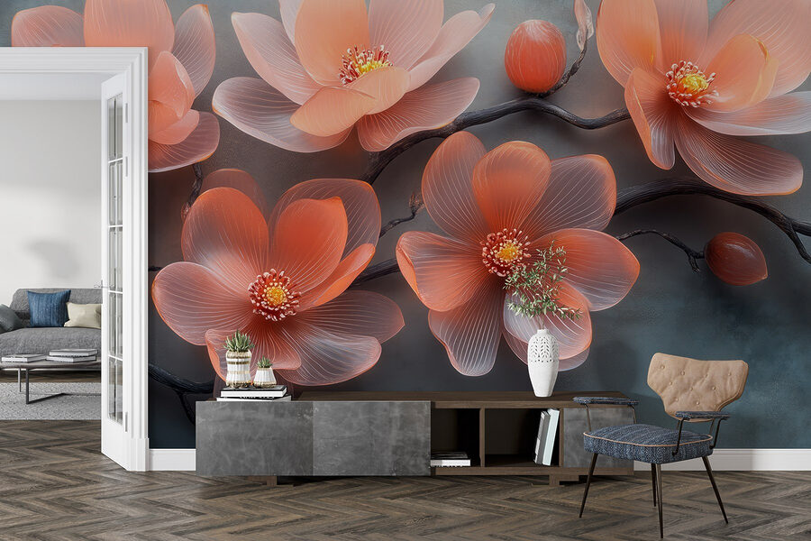 Gruppo di fiori rosa su un ramo