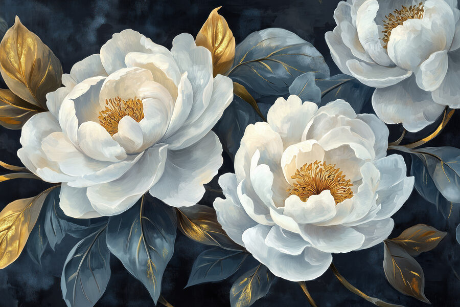 Eleganti fioriture su sfondo scuro.