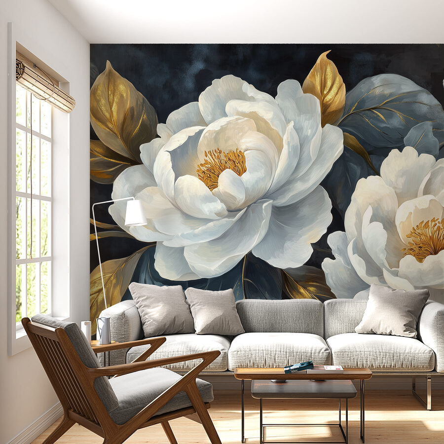 Eleganti fioriture su sfondo scuro.