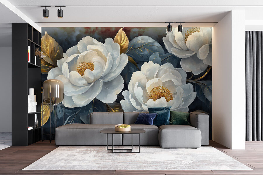 Eleganti fioriture su sfondo scuro.