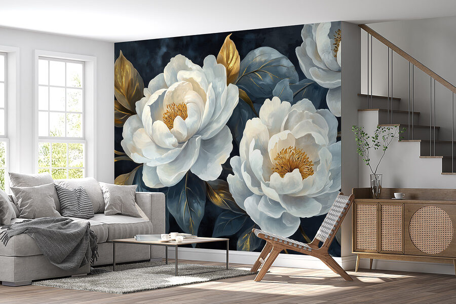 Eleganti fioriture su sfondo scuro.